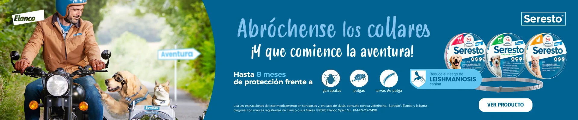 Seresto de Elanco: collar antiparasitario con hasta 8 meses de protección frente a garrapatas, pulgas y larvas de pulga.